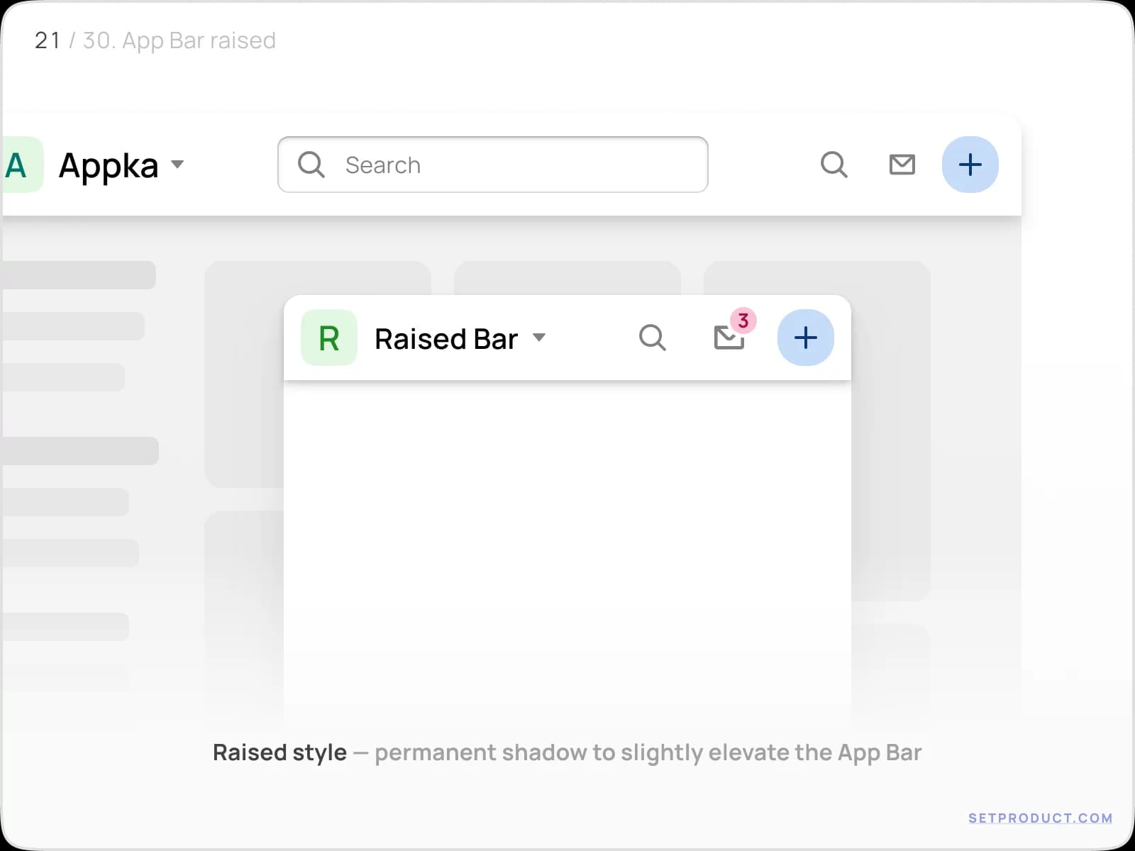 Application Bar UI design raised