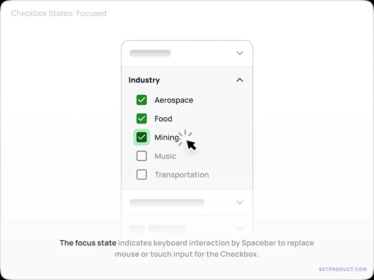 Checkboxes UX UI design tips – Focus state