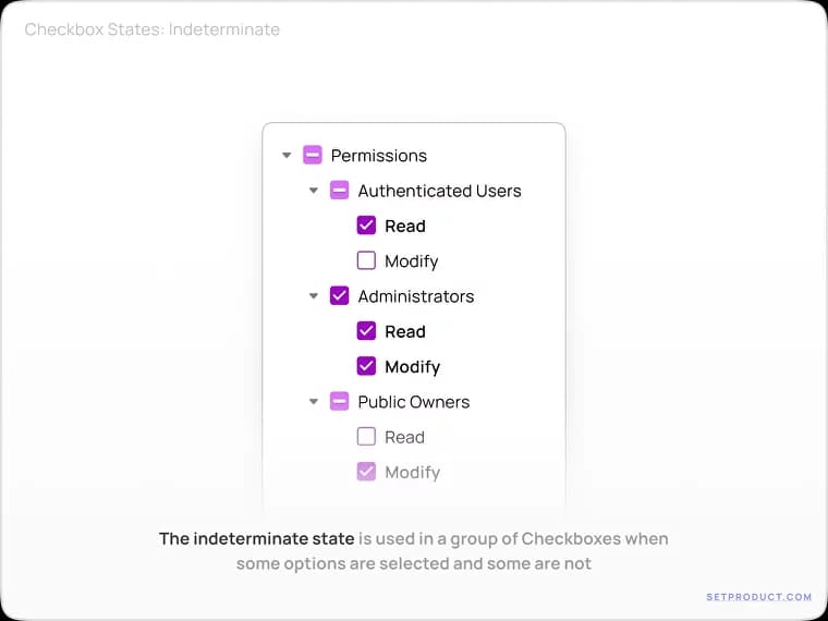 Checkboxes UX UI design tips – Indeterminate state