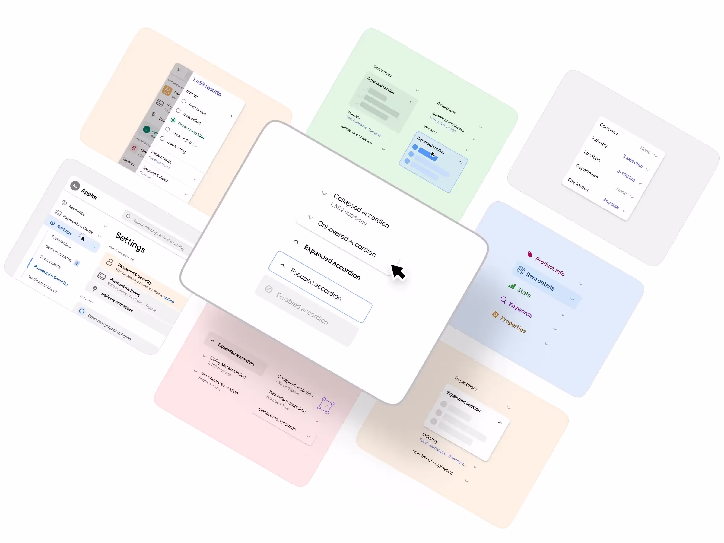 Accordion UI design exploration — Styles, states, usage, templates