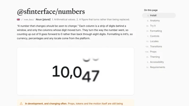 @sfinterface/numbers — rolling numbers for React