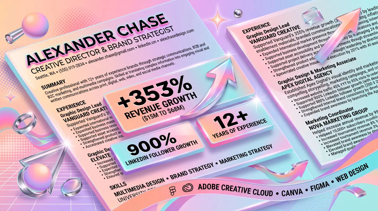 Plain one-page designer resume with accent-colored section headers