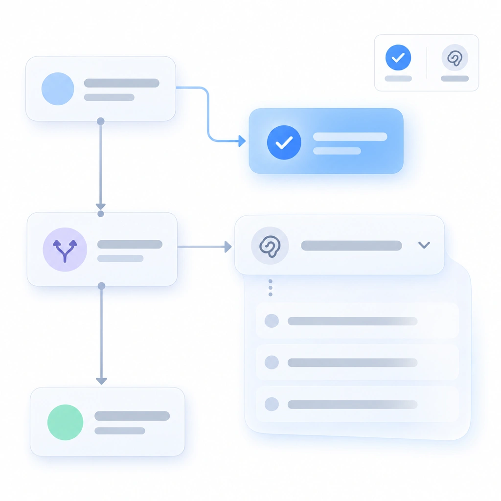 Node-and-link flow diagram for reasoning disclosure, a collapsed thinking section per step with a one-line summary kept out of the action trail