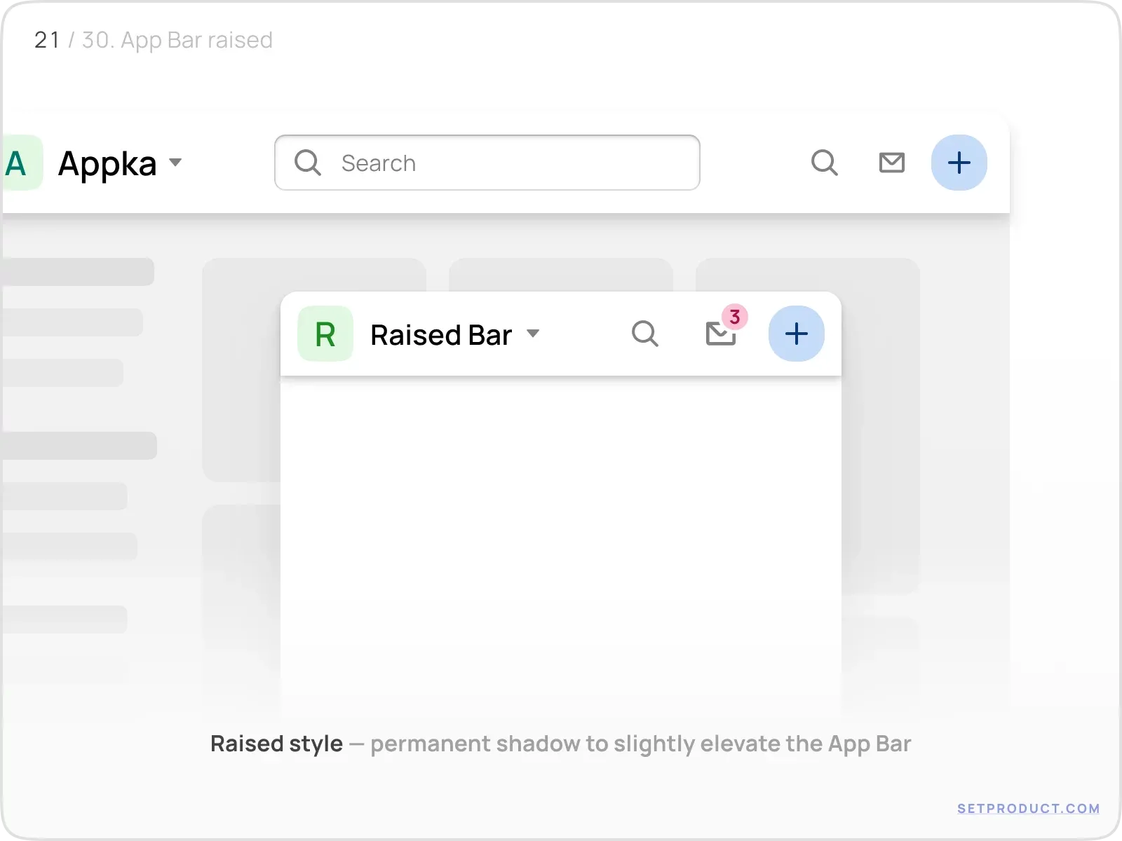 Application Bar UI design raised