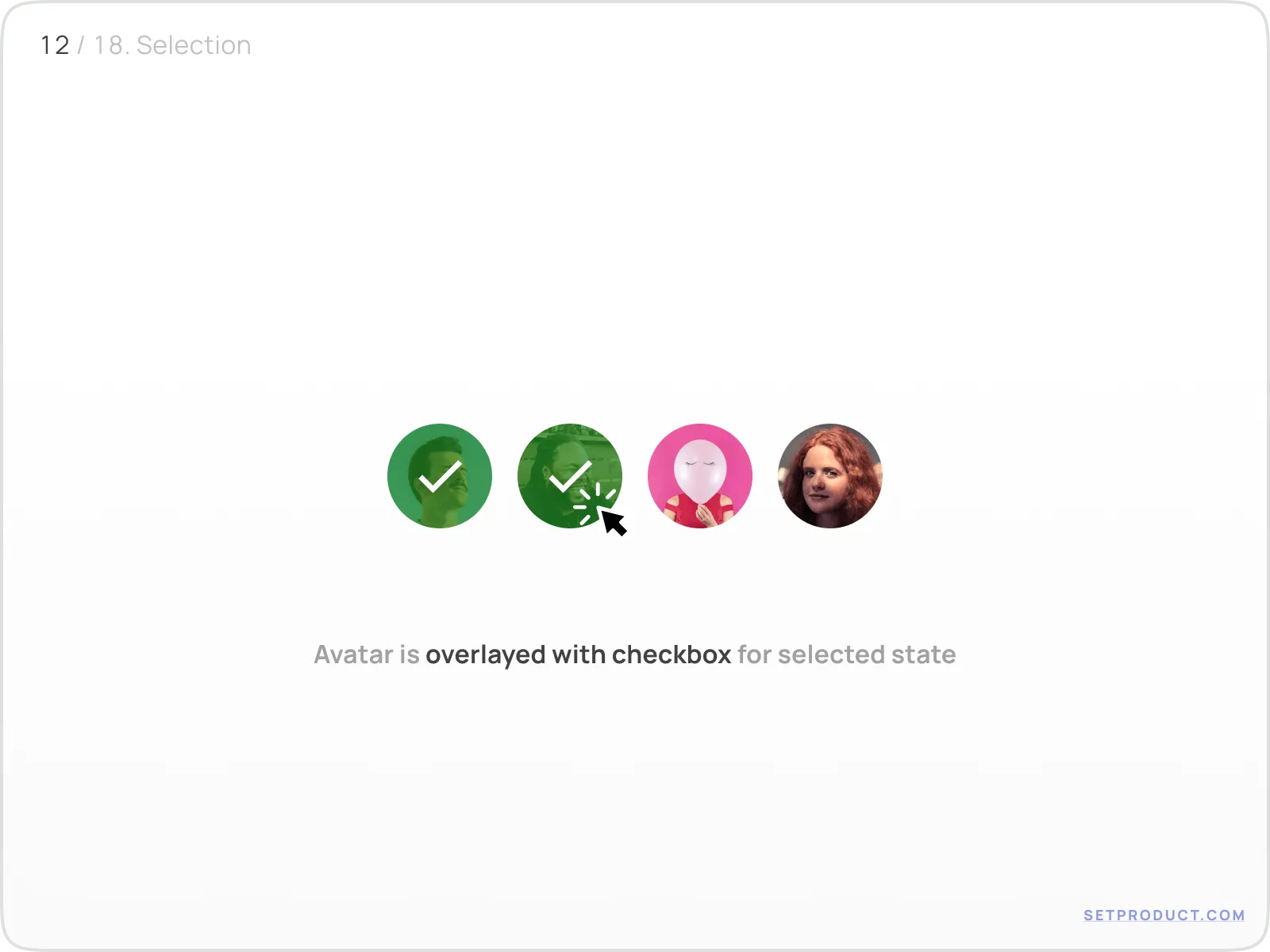 Avatar with checkbox overlay used in selection states