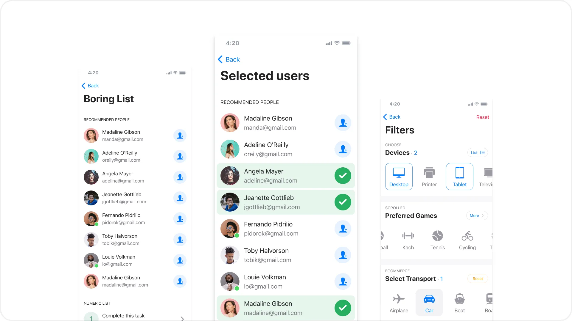 iOS list UI design templates