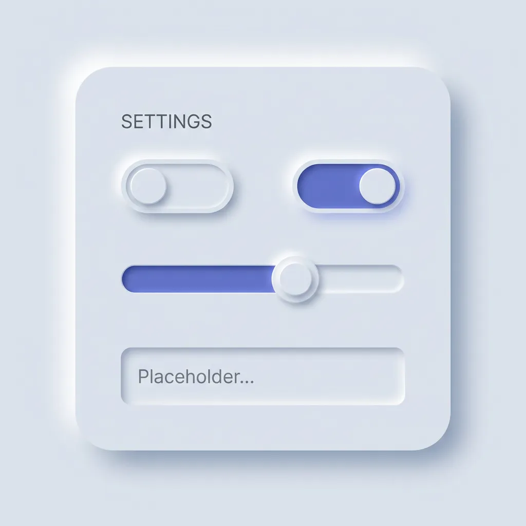 A neumorphism settings panel with controls extruded from a soft gray background