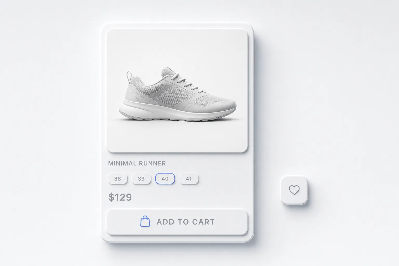 Neumorphism e-commerce product card with a soft extruded add-to-cart button
