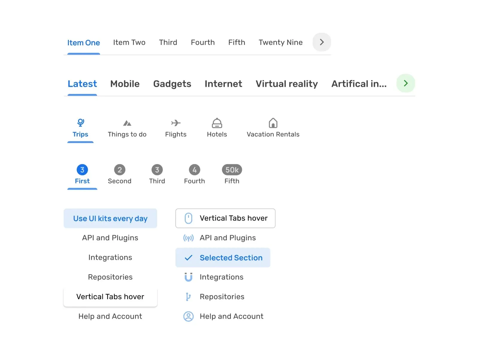 Active navigation tabs from Material X UI kit for Figma