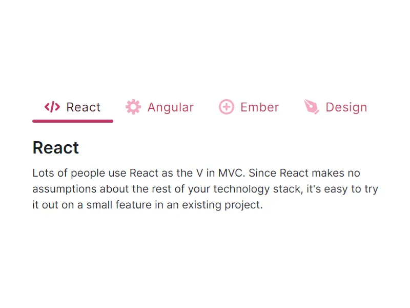 Tabs component from Figma & React library. Ready-to-use components styled and UI matches with code