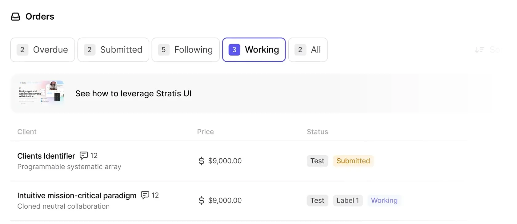 Stratis UI tabs from task management dashboard by Monty Hayton