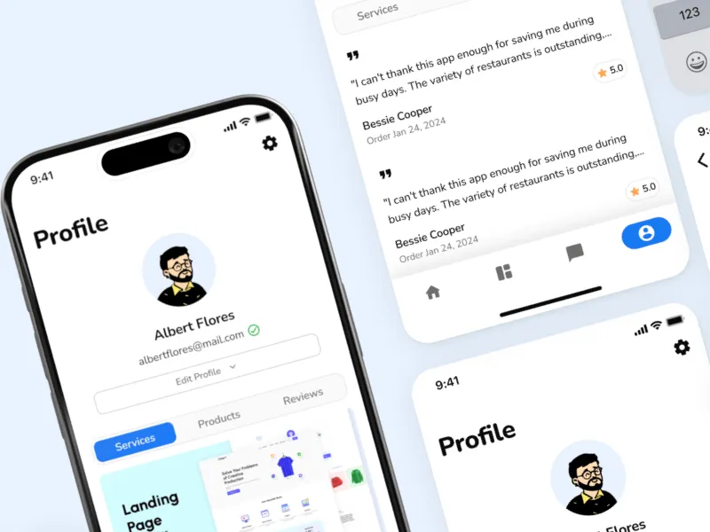 Mobile profile UI kit for Figma