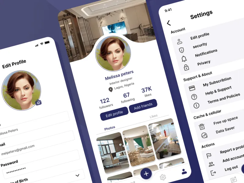 User profile & Settings screen for Figma