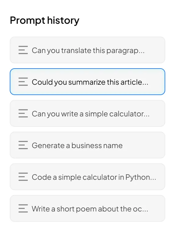 Prompt history widget